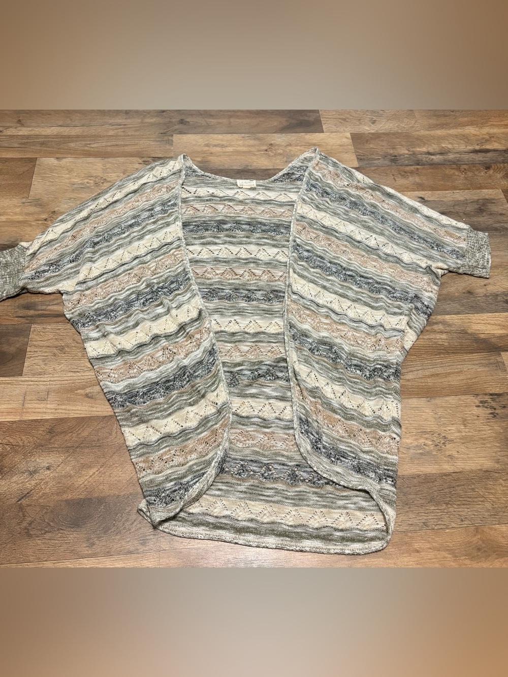 LA Hearts Boho Open Knit Cocoon Cardigan One Size Neutral Stripe Sweater